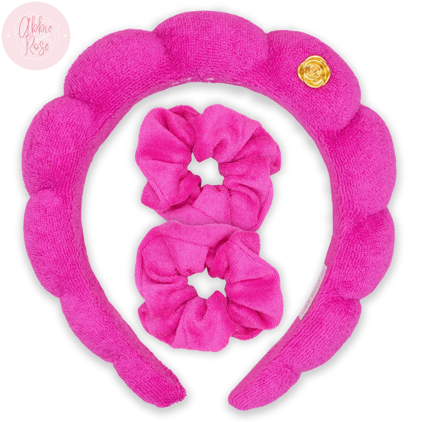 Spa Headband - Skincare Headband & Scrunchie Wristband Set: Pink