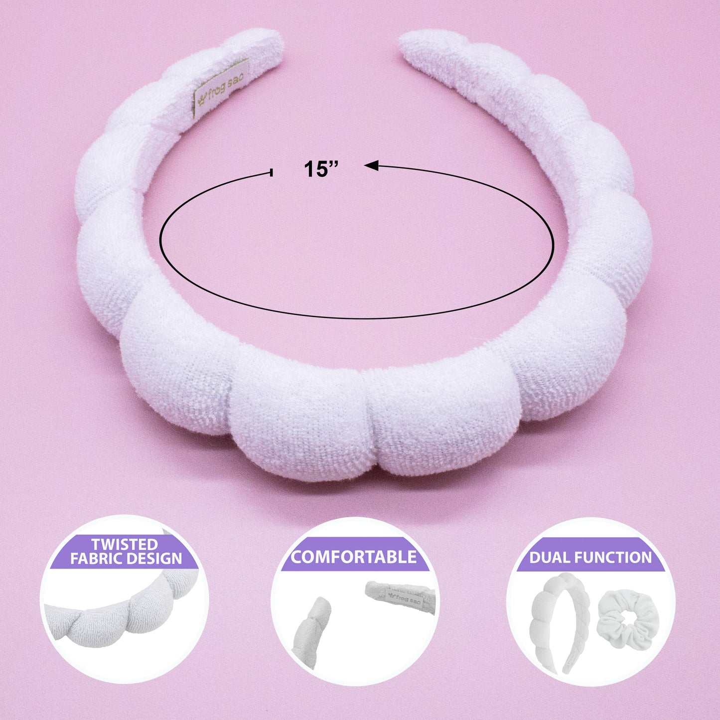 Spa Headband - Skincare Headband & Scrunchie Wristband Set: Pink