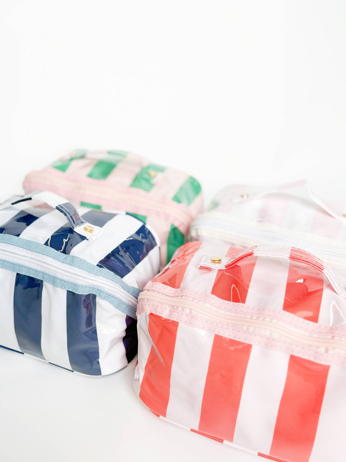 Gloss & Go - Colorful Stripe Wipeable Cosmetic Toiletry Bag: Pink/Green