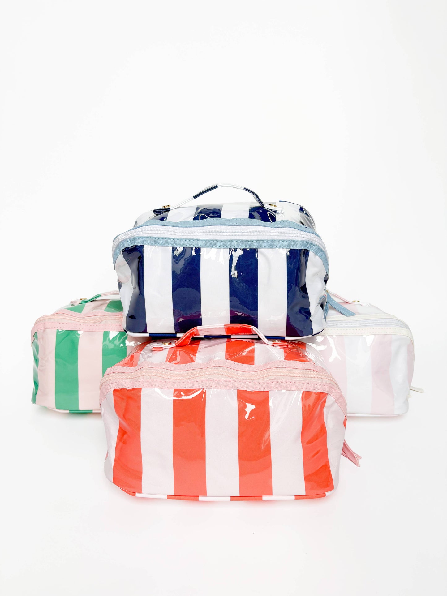 Gloss & Go - Colorful Stripe Wipeable Cosmetic Toiletry Bag: Pink/Green