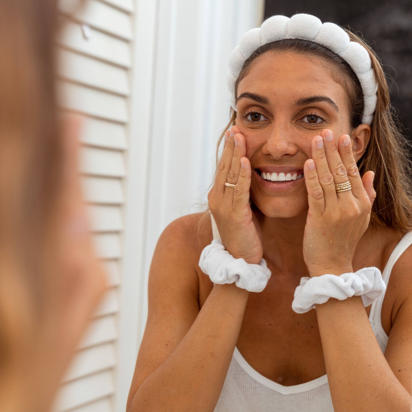 Spa Headband - Skincare Headband & Scrunchie Wristband Set: Pink