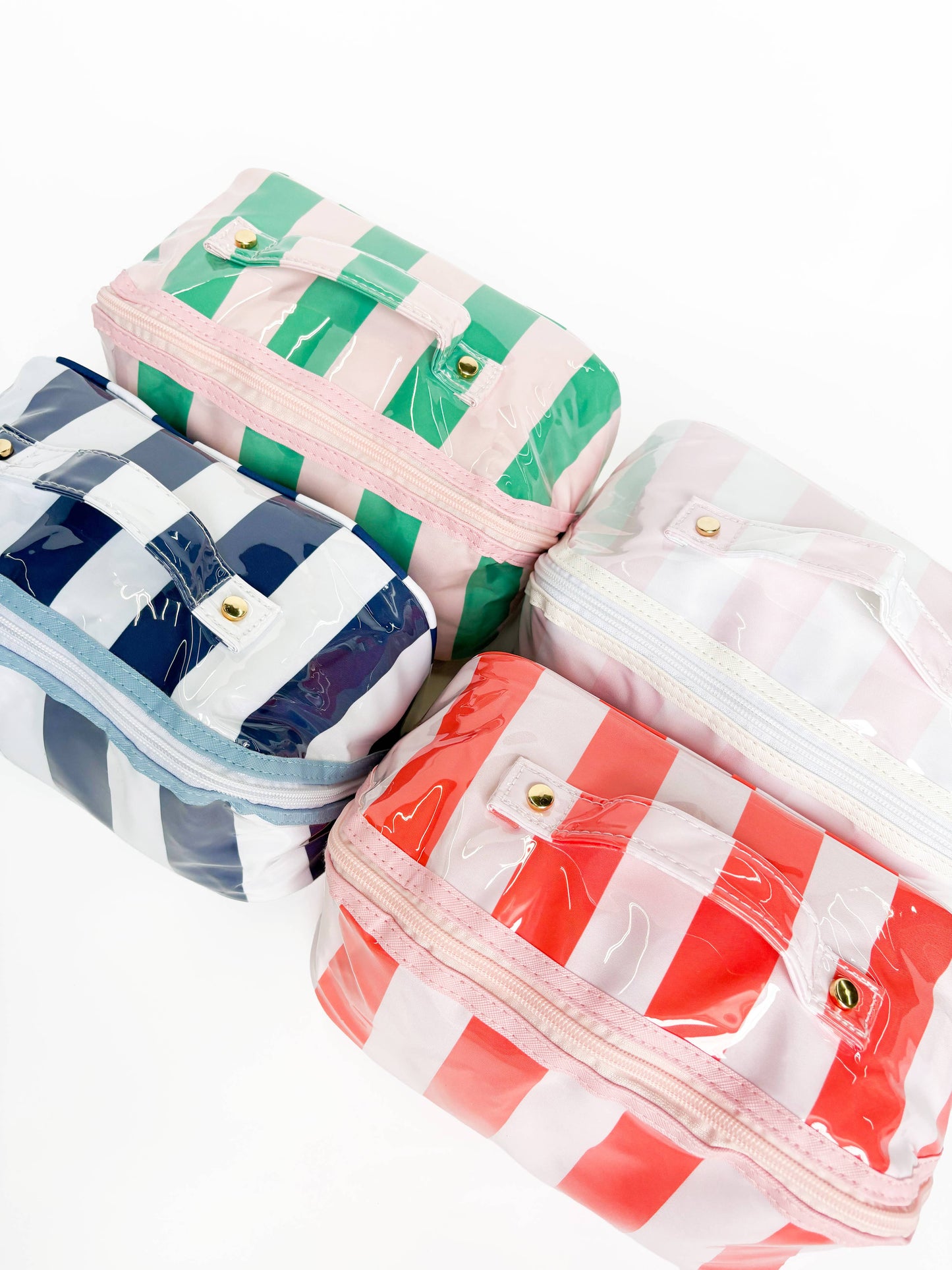 Gloss & Go - Colorful Stripe Wipeable Cosmetic Toiletry Bag: Pink/Green