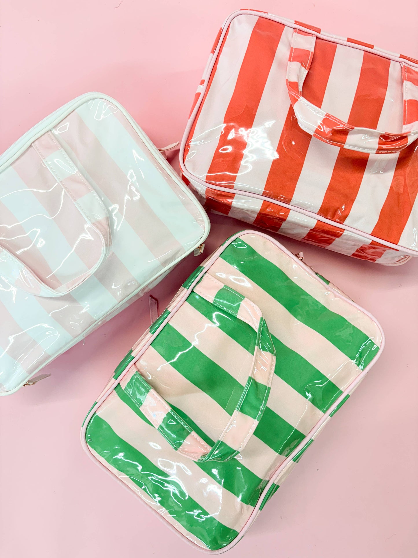 Gloss & Go - Colorful Stripe Wipeable Travel Cosmetic Case: Pink/Green